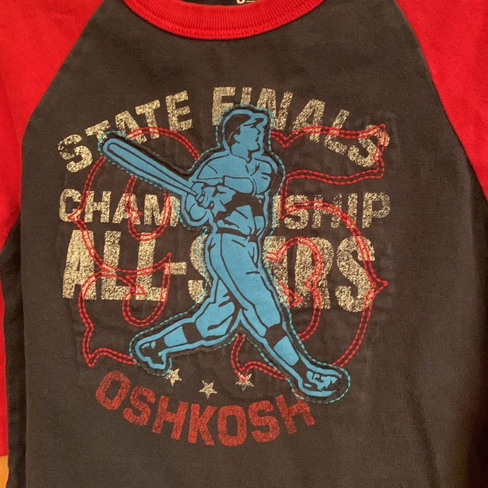 Oshkosh B’gosh 3T toddler long sleeve red blue cotton baseball tee shirt T-shirt